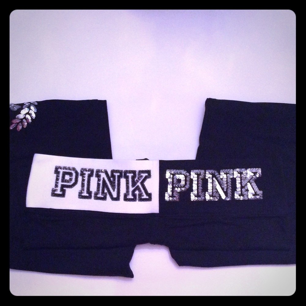 Pink Sequin Bling Black & White Leggings